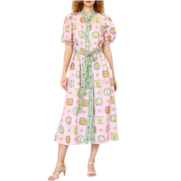 SundayUp Dresses & Skirts - Sunday Up Linen Blend Shirt Dress Women’s Sz S Puff Sleeve Tie Waist Midi